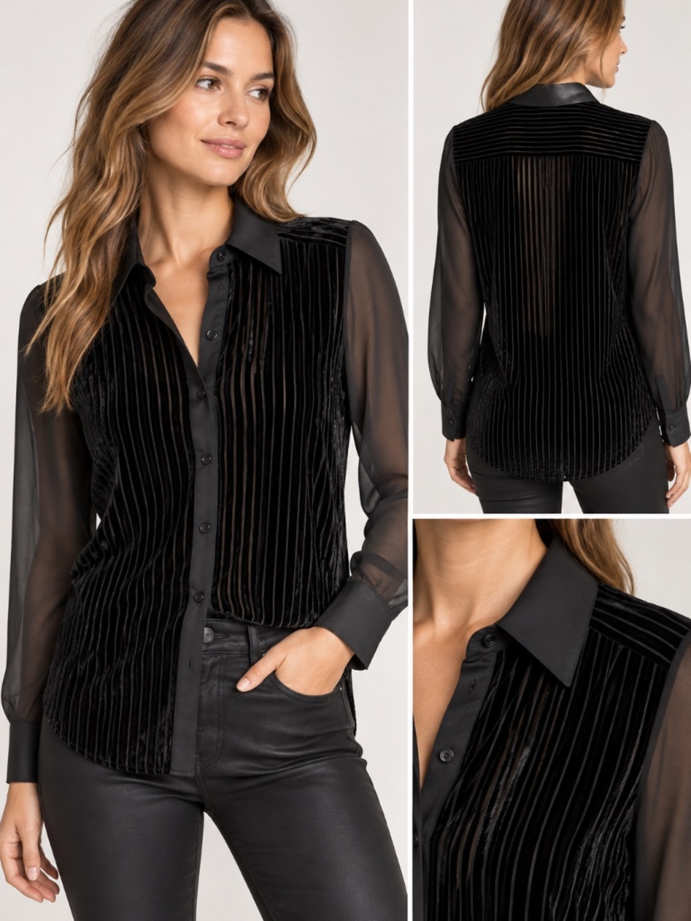 Rag & Bone Danni XS Black Silk Velvet Sheer Stripe Top Blouse Dark Academia Goth